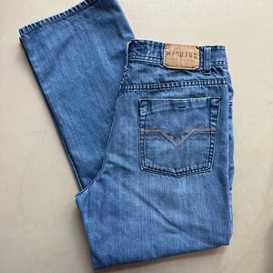 Machine Jeans Straight Leg Mens 34x30 Blue Medium Wash Y2K Grunge Skater Denim